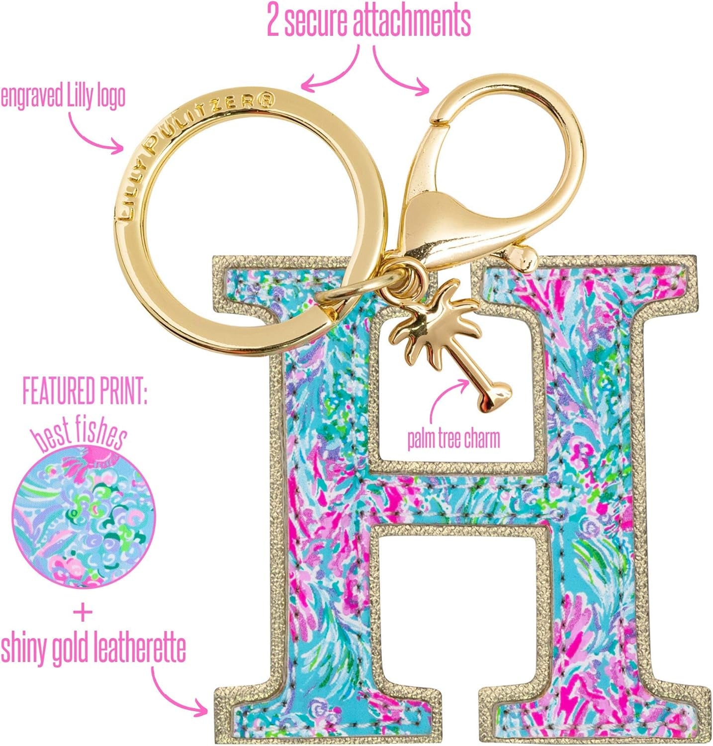Lilly Pulitzer Leatherette Initial Keychain, Letter Bag Charm for Women