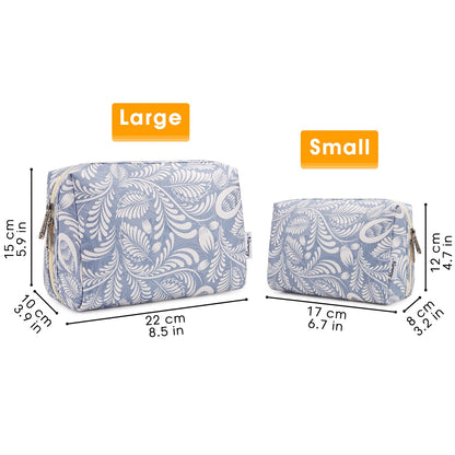 Large Makeup Bag Zipper Pouch Travel Cosmetic Organizer for Women (Large, Blue Leaf)