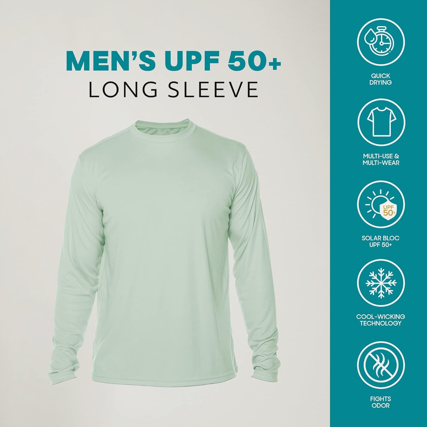 Men'S Outdoor UPF 50+ Long Sleeve T-Shirt, UV Sun Protection for Fishing, Running, Hiking