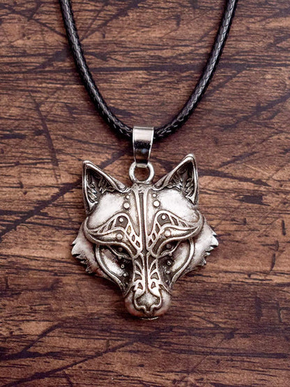 Wolf Necklace for Men and Women, Viking Wolf Head Pendant, Faux Leather Cord, Wolf Jewelry Gift