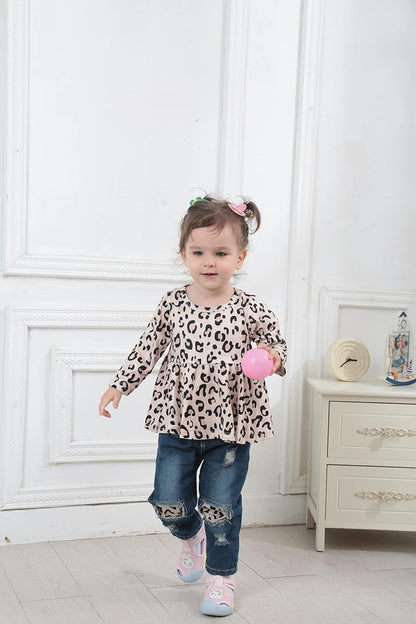 Infant Toddler Baby Girl Clothes Denim Jeans Outfits 2PCS Ruffle Floral Top + Ripped Denim Girls Pants Set 6M-4T