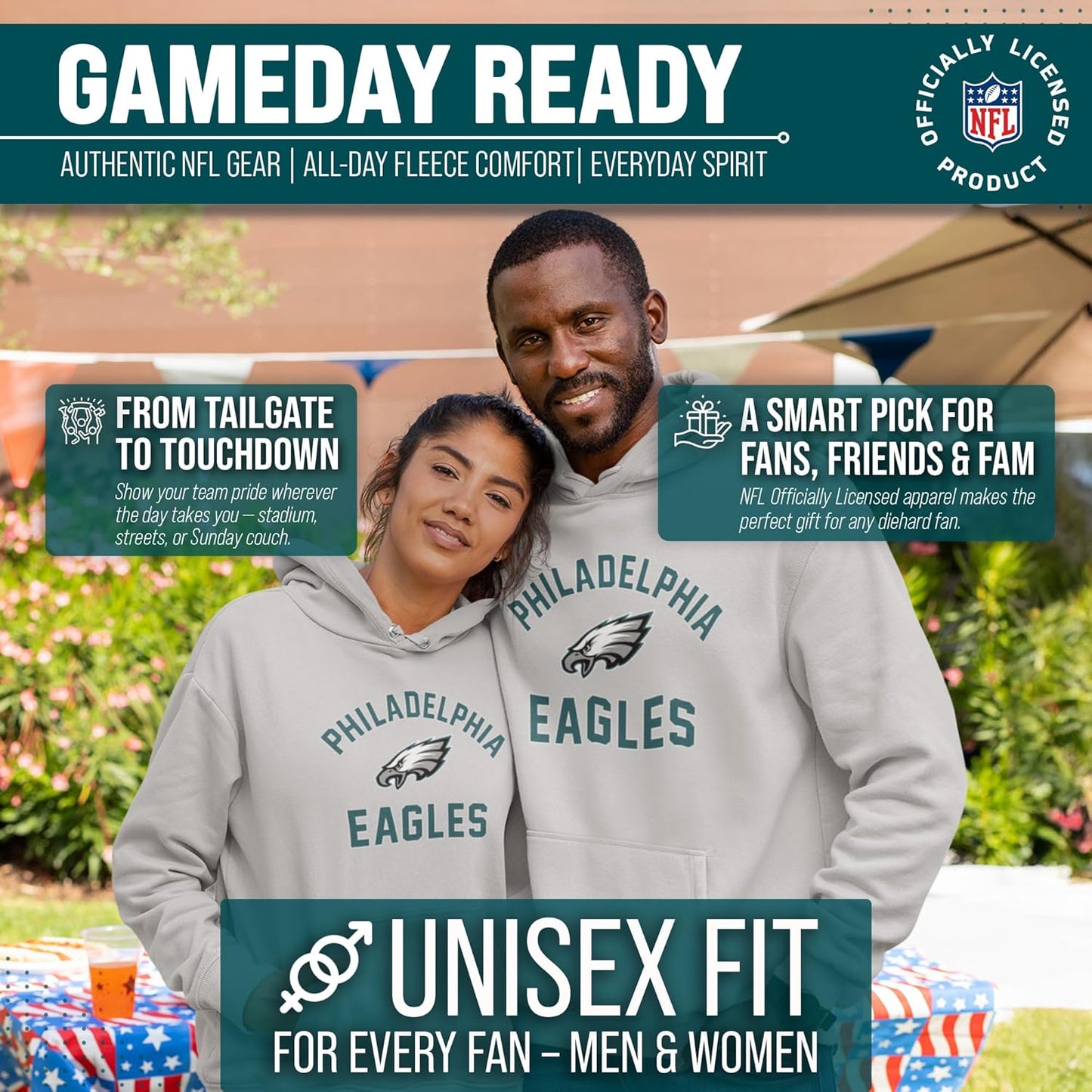 NFL Gameday Adult Hooded Sweatshirt, Pro Football Fleece Hoodie Pullover Sweatshirt